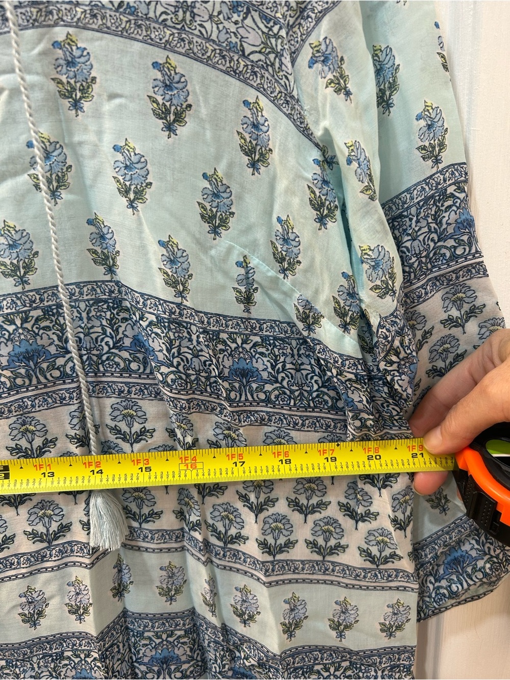 J Jill Top Sz M Blue Floral Paisley Tunic Blouse Flowy Sheer Boho Beach Cover Up - Picture 14 of 16